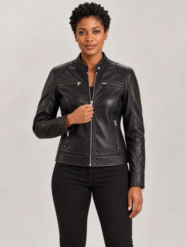 Women's Nera Notte Black Leather Biker Jacket