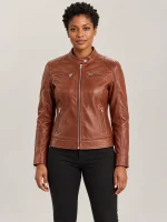 Women's Nera Notte Brown Leather Biker Jacket