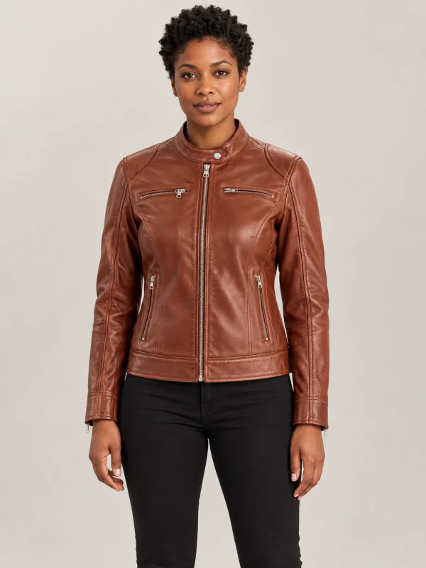 Women's Nera Notte Brown Leather Biker Jacket