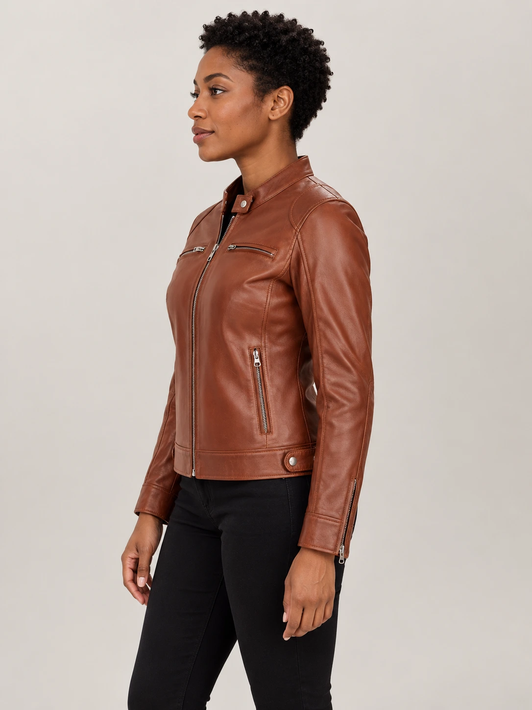 Women's Nera Notte Brown Leather Biker Jacket