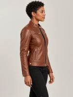 Women's Nera Notte Brown Leather Biker Jacket