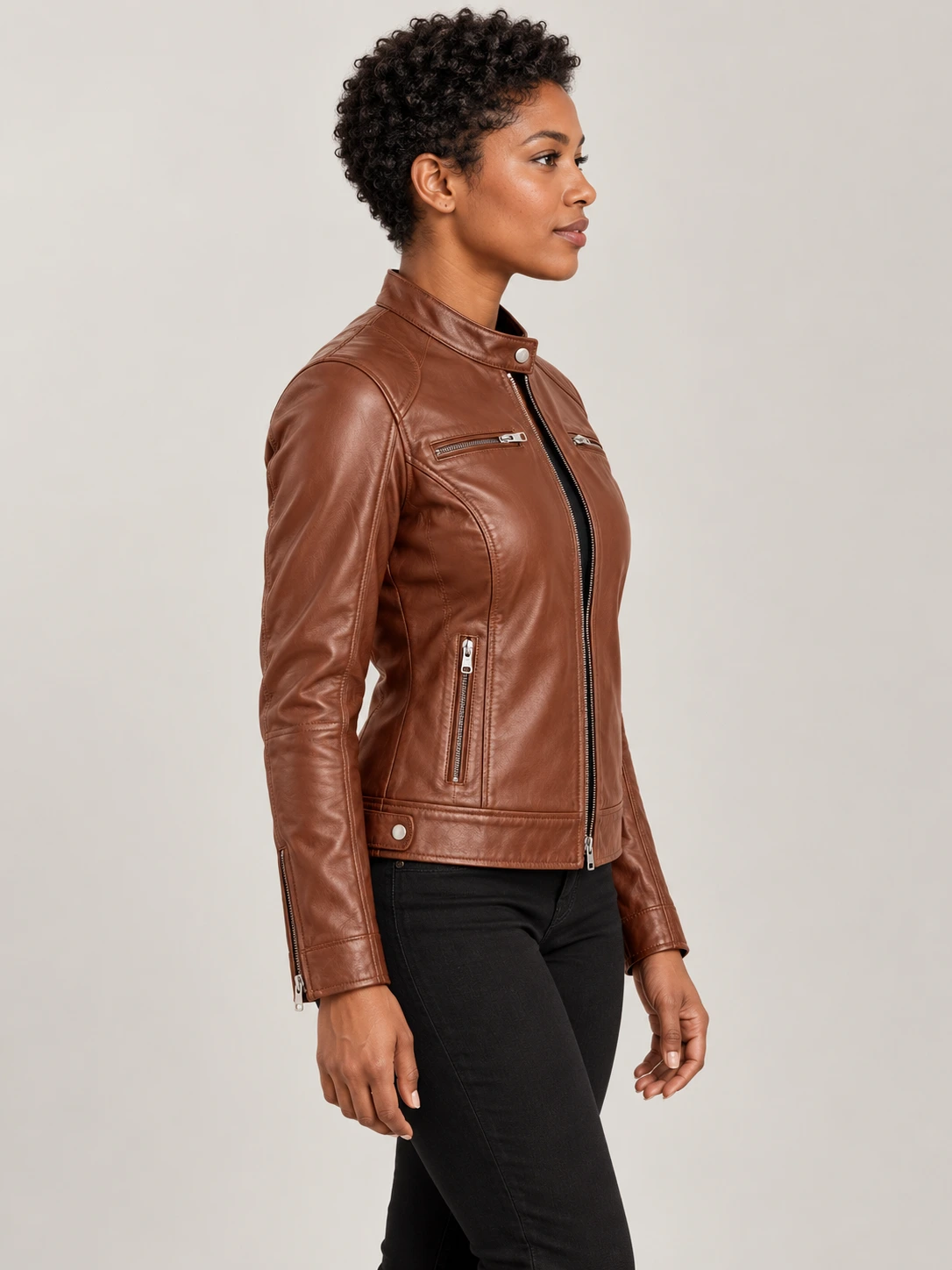 Women's Nera Notte Brown Leather Biker Jacket