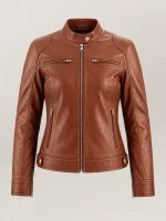 Women's Nera Notte Brown Leather Biker Jacket