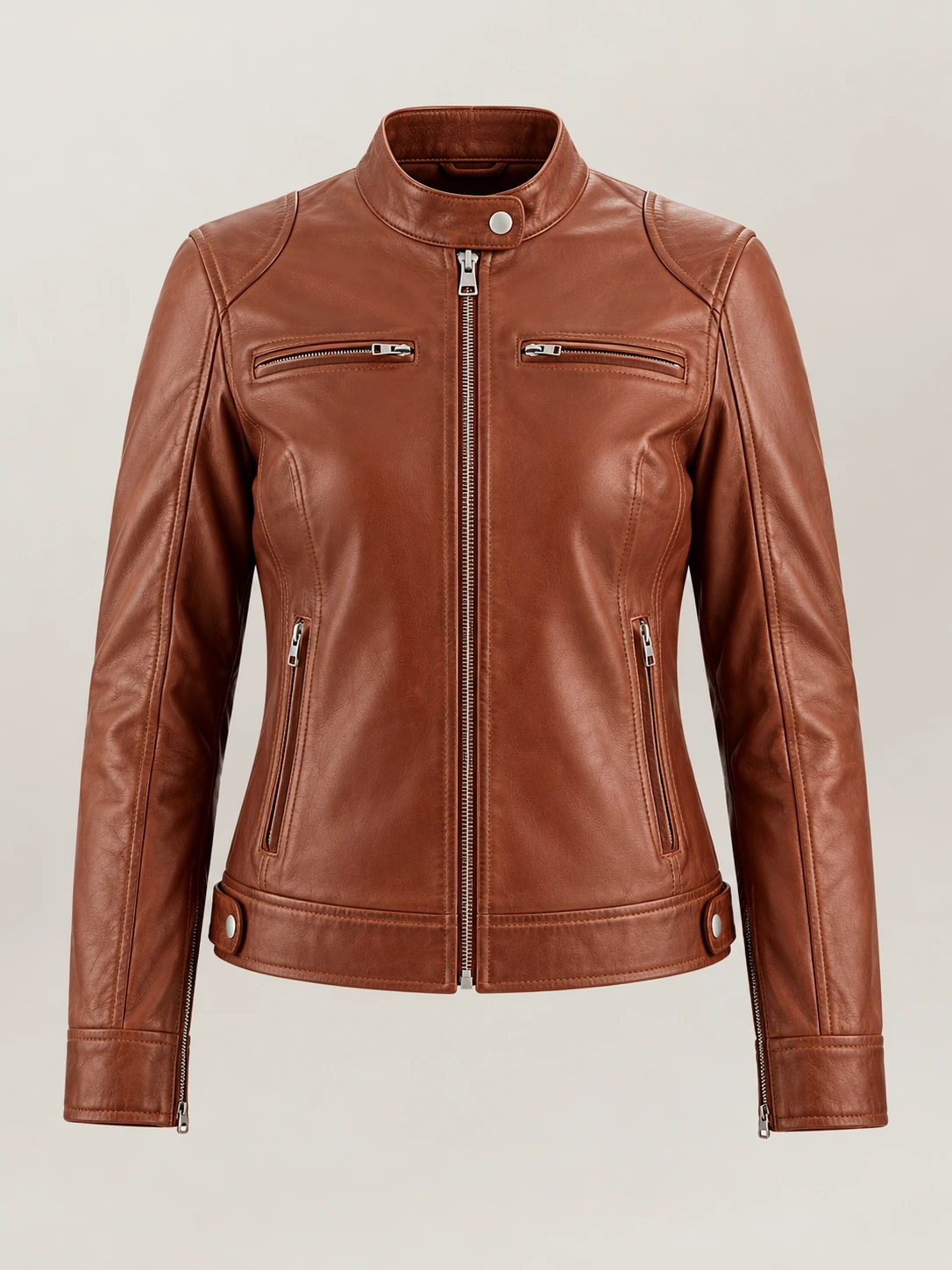 Women's Nera Notte Brown Leather Biker Jacket