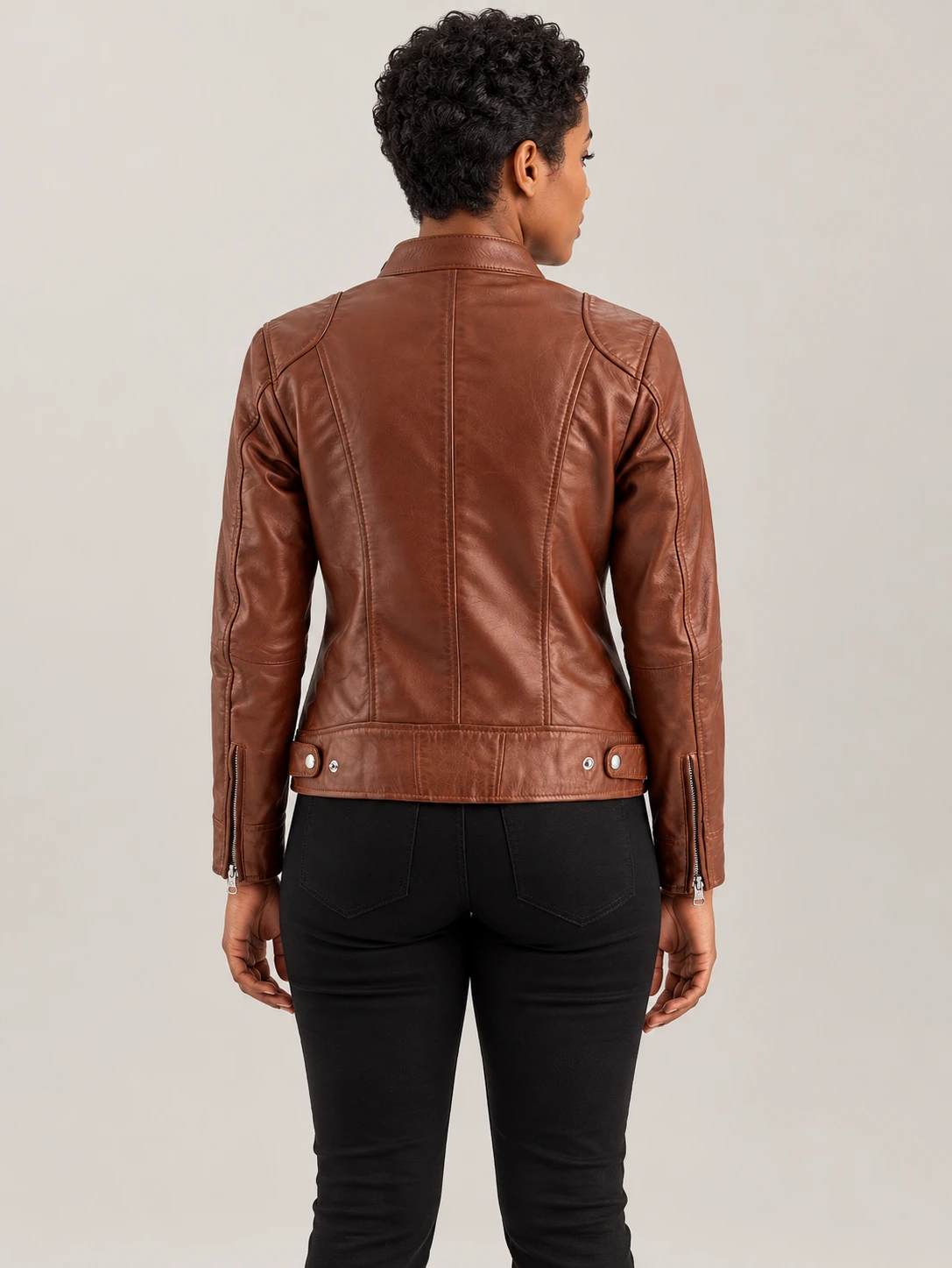 Women's Nera Notte Brown Leather Biker Jacket