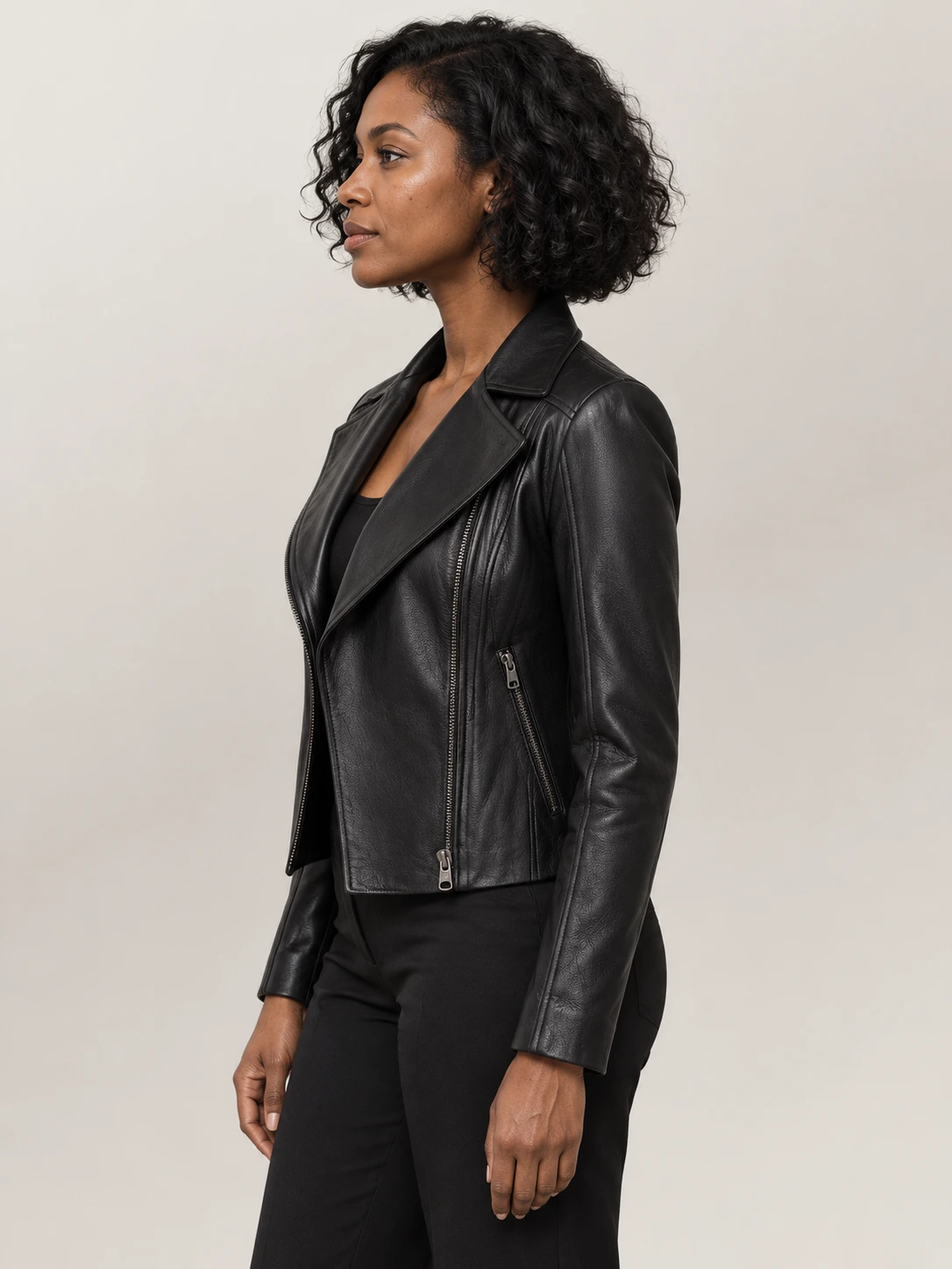 Women's Fiamma Black Leather Biker Jacket