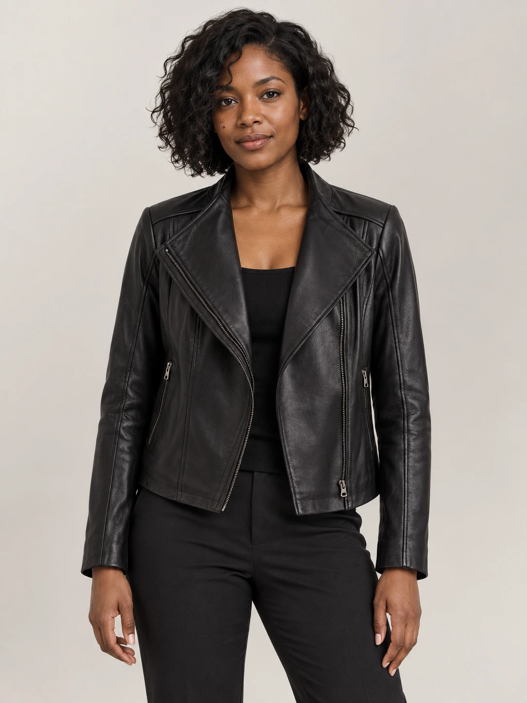Women's Fiamma Black Leather Biker Jacket
