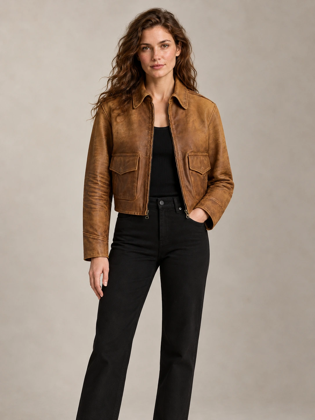 Women's Suede Cropped Leather Jacket
