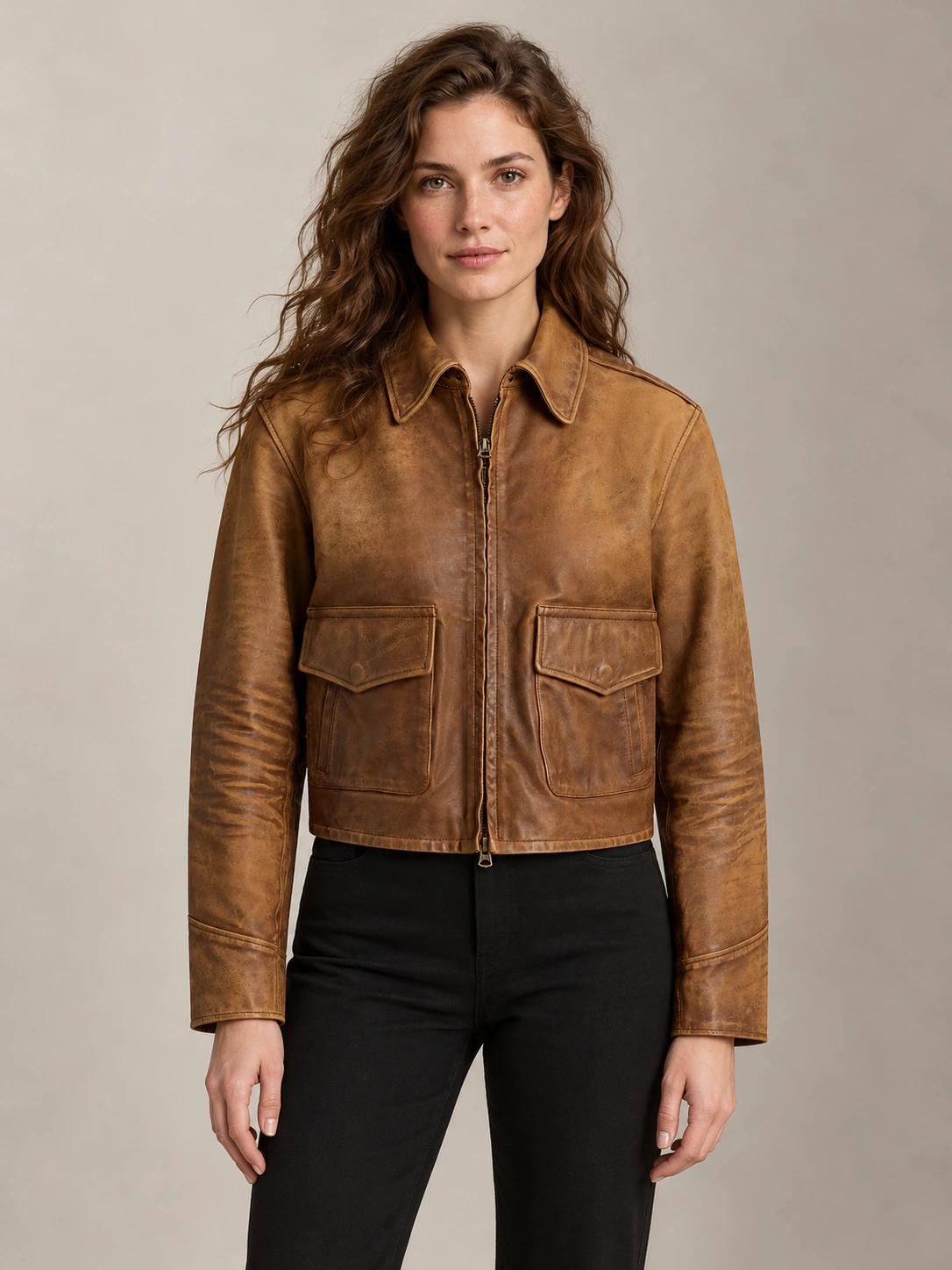 Women's Suede Cropped Leather Jacket