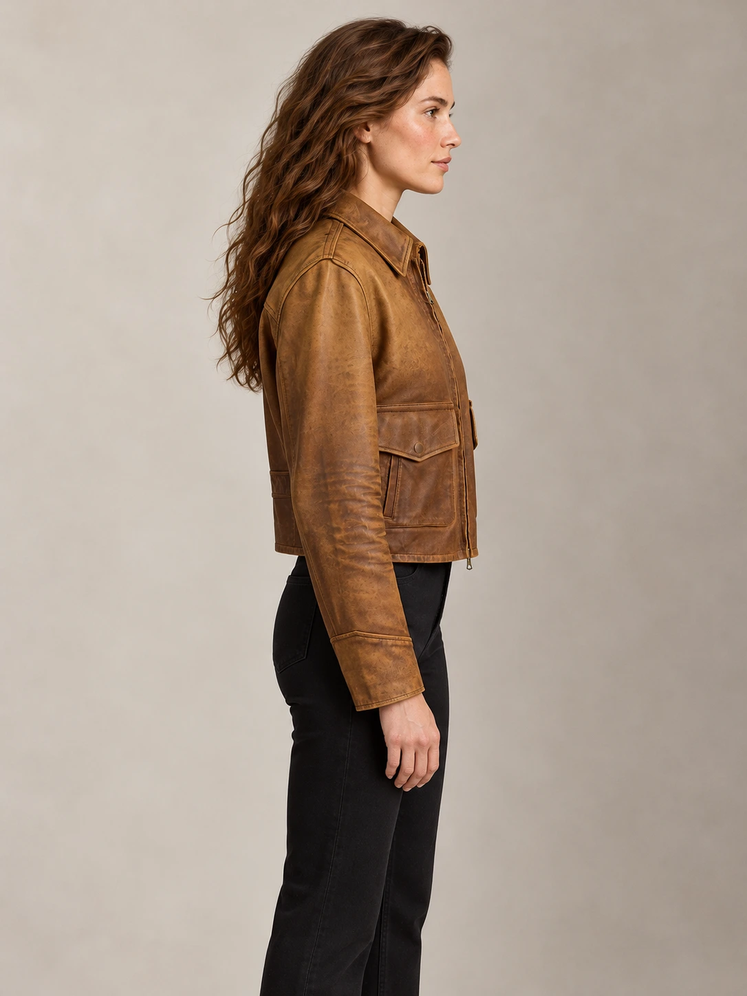 Women's Suede Cropped Leather Jacket
